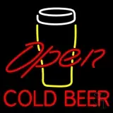 Yellow Glass With Cold Beer Open LED Neon Sign