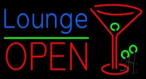 Lounge With Martini Glass Open 1 LED Neon Sign