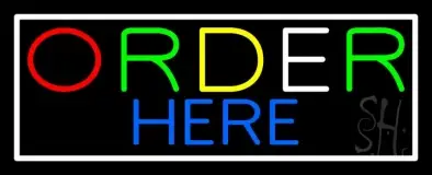 Multicolored Order Here With White Border LED Neon Sign