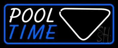 Pool Time With Billiard And Blue Border LED Neon Sign