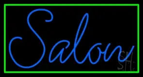 Blue Cursive Salon With Green Border LED Neon Sign