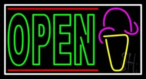 Double Stroke Green Open Ice Cream Cone LED Neon Sign