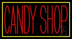 Red Candy Shop With Yellow Border LED Neon Sign