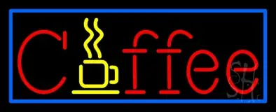 Red Coffee With Blue Border LED Neon Sign