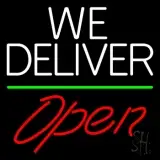 White We Deliver Green Line Open LED Neon Sign