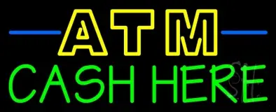 Double Stroke Atm With Cash Here 1 LED Neon Sign