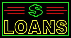 Double Stroke Loans With Dollar Logo And Border And Lines LED Neon Sign