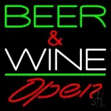 Green Beer And Wine With Bottle Red Open LED Neon Sign