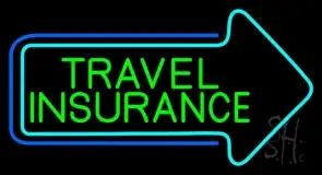 Green Travel Insurance With Arrow LED Neon Sign