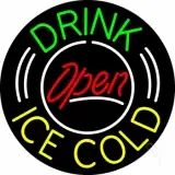 Round Green Drink Yellow Ice Cold Open LED Neon Sign