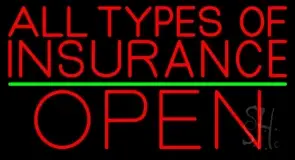 All Types Of Insurance Open Green Line LED Neon Sign