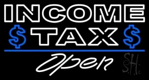 Double Stroke Blue Income Tax Open With Dollar Logo LED Neon Sign