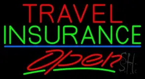 Travel Insurance Open With Blue Line LED Neon Sign