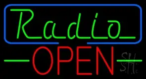 Radio Open With Blue Border LED Neon Sign