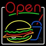 Burger And Drink Open With Border LED Neon Sign
