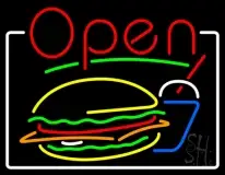 Burger And Drink Open With Border LED Neon Sign