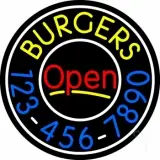 Open Burgers With Numbers Circle LED Neon Sign
