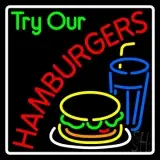 Try Our Hamburgers Logo with Border LED Neon Sign