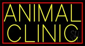 Yellow Animal Clinic Red Border LED Neon Sign