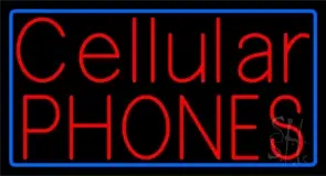 Red Cellular Phones Blue Border LED Neon Sign