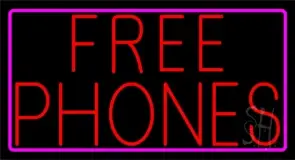 Red Free Phones Pink Border 1 LED Neon Sign