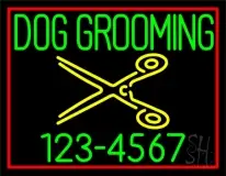 Green Dog Grooming Red Border LED Neon Sign
