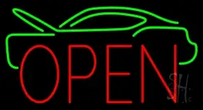 Green Car Red Open LED Neon Sign