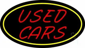 Red Used Cars Yellow Border LED Neon Sign
