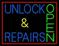 Unlock And Repairs Green Open Red Border LED Neon Sign
