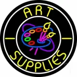 Art Supplies With White Circle LED Neon Sign