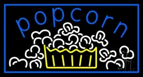 Blue Popcorn With Border LED Neon Sign