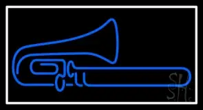 Blue Trumpet Saxophone White Border LED Neon Sign
