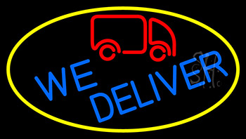 We Deliver Van With Yellow Border Neon Sign
