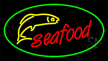Seafood Logo Green Border Animated Neon Sign