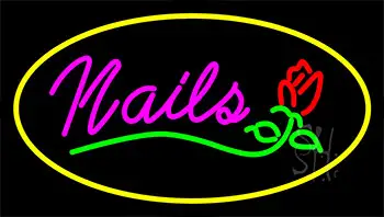 Nails With Flower Logo Yellow Neon Sign