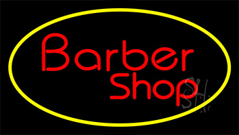 Red Barber Shop Yellow Border Neon Sign