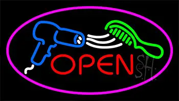 Open Dryer And Comb Logo Hair Neon Sign