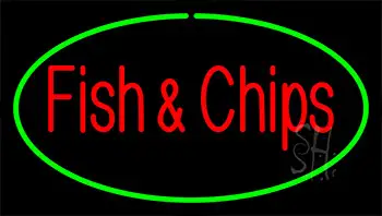 Fish And Chips Green Border Neon Sign