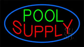 Pool Supply Blue Border Animated Neon Sign