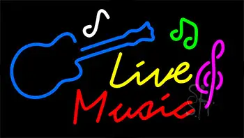 Live Music With Guitar Flashing Neon Sign