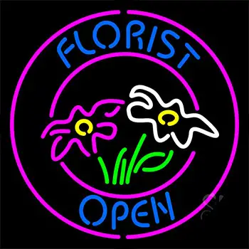 Florist Open Pink Border Neon Sign