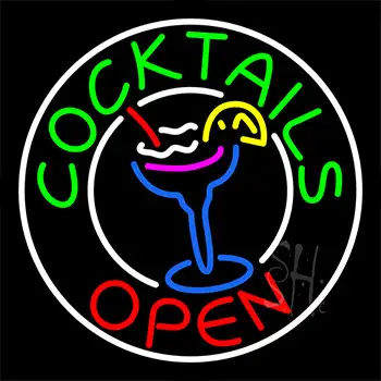 Circular Cocktail With Cocktail Glass Neon Sign