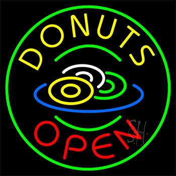 Red Donuts Open Neon Sign