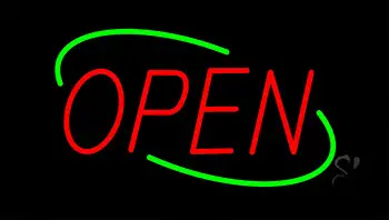 Open Red Letters With Green Border Neon Sign