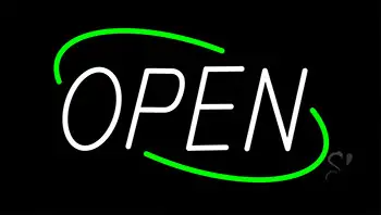 Open White Letters With Green Border Neon Sign