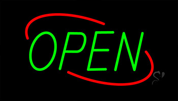 Open Green Letters With Red Border Neon Sign