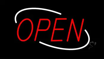 Open Red Letters With White Border Neon Sign