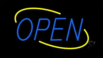 Open Teal Letters With Yellow Border Neon Sign