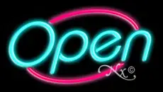 Aqua Open With Pink Border Neon Sign