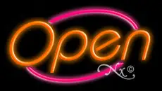 Orange Open With Pink Border Neon Sign